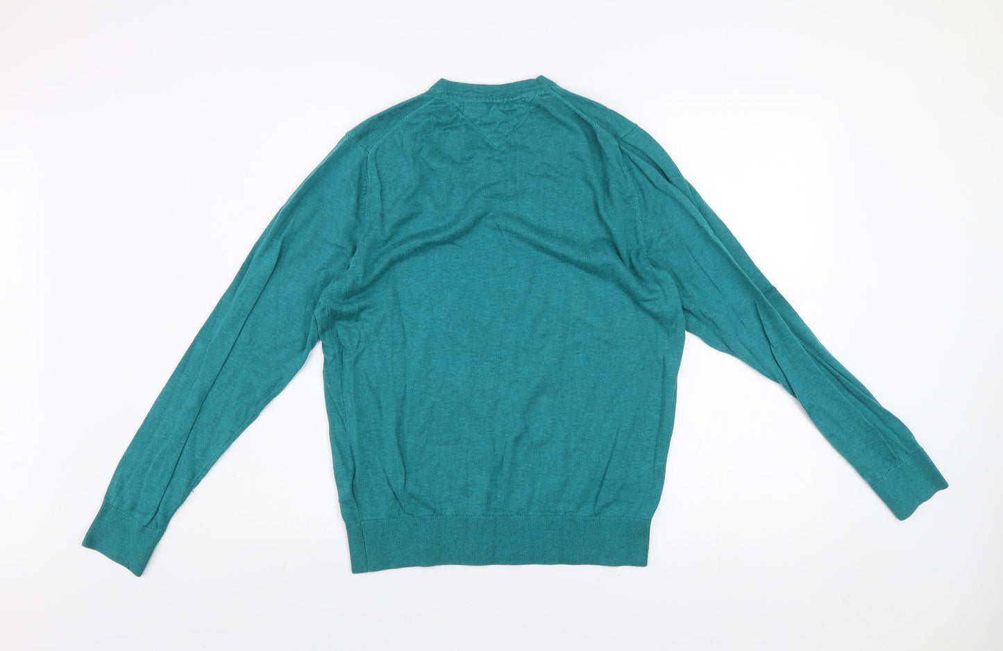 Tommy Hilfiger Men's Green Cotton Silk V-Neck Jumper M