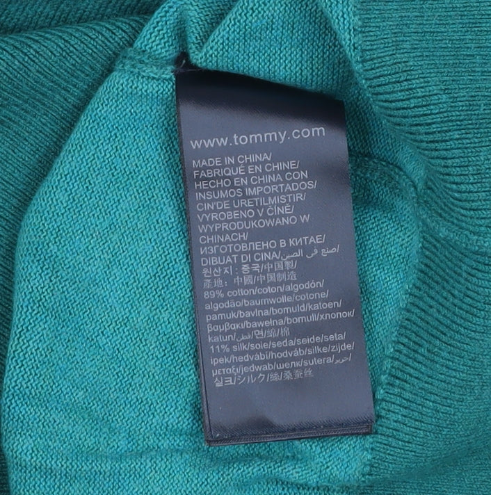 Tommy Hilfiger Men's Green Cotton Silk V-Neck Jumper M