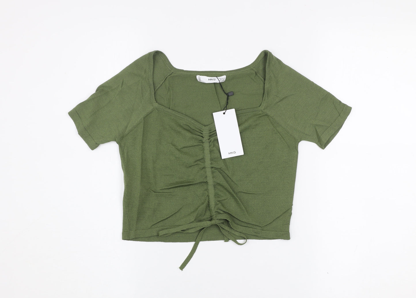 Mango Women's Green Cropped Ruched Knit Top Size S