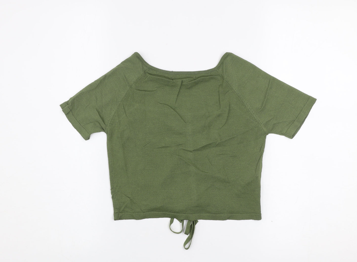 Mango Women's Green Cropped Ruched Knit Top Size S