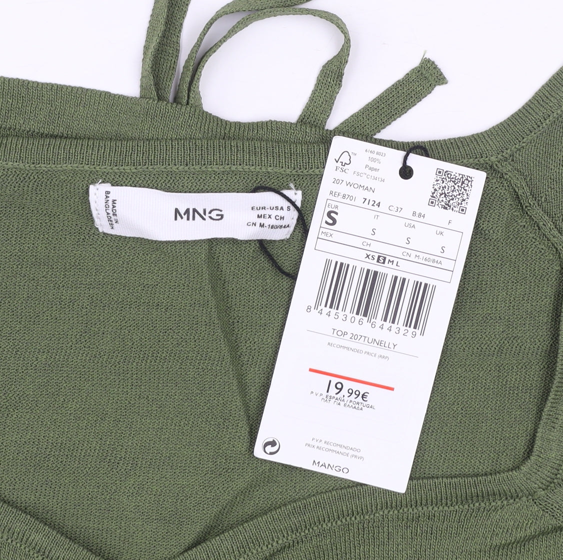 Mango Women's Green Cropped Ruched Knit Top Size S