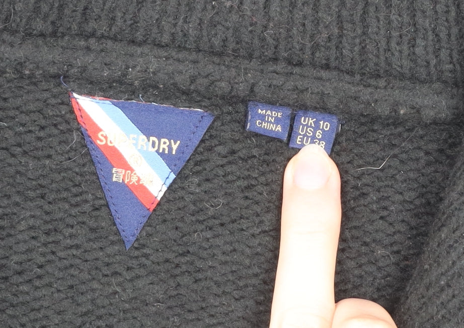 Superdry Womens Black Size 10 High Neck 1/4 Zip Knit Jumper