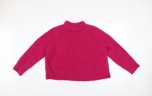 Superdry Womens Pink Alpaca Blend High Neck Chunky Knit Jumper Size 12