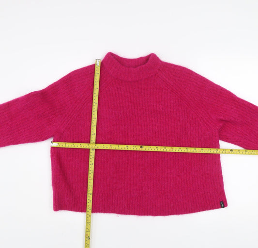 Superdry Womens Pink Alpaca Blend High Neck Chunky Knit Jumper Size 12