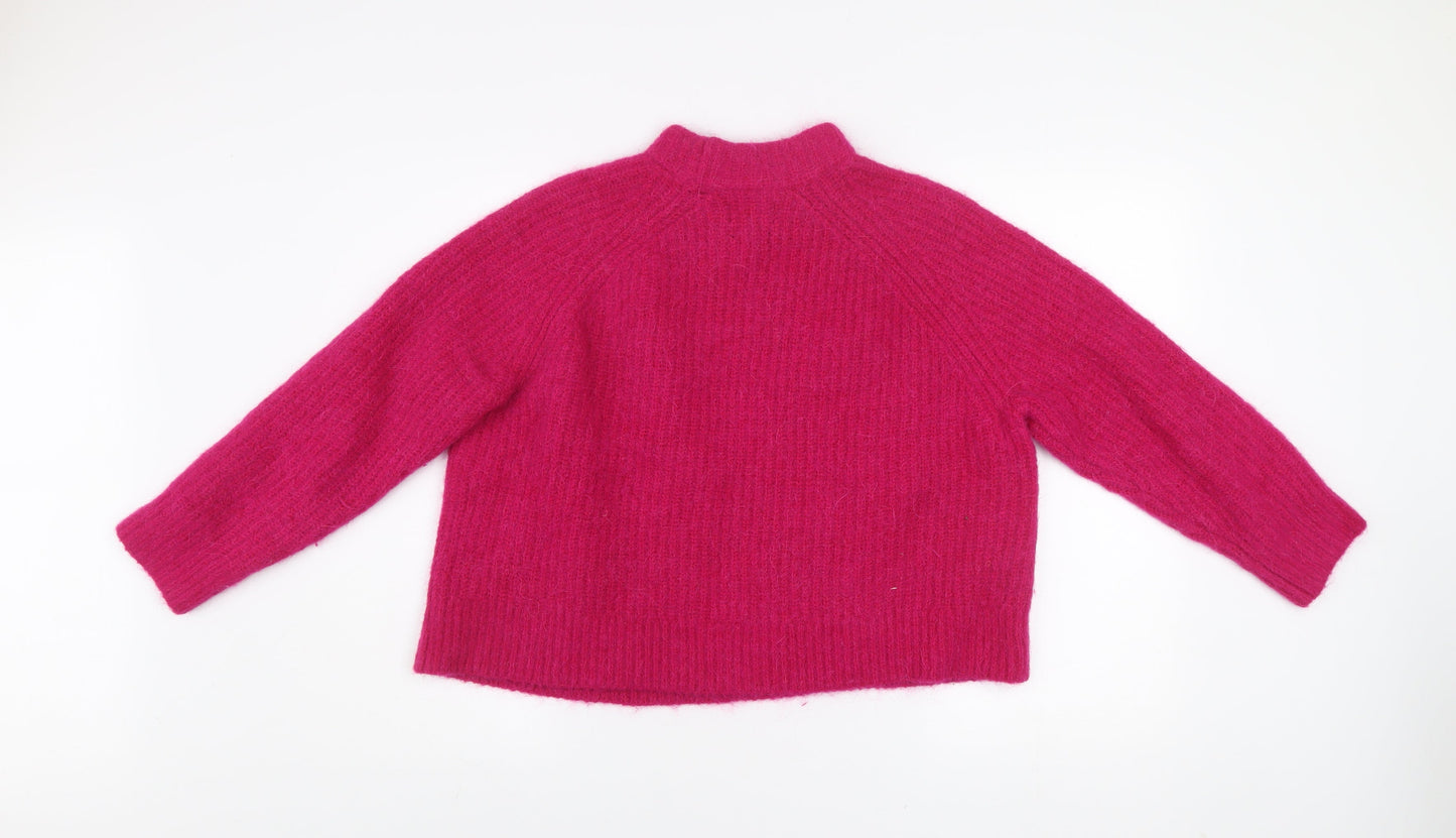 Superdry Womens Pink Alpaca Blend High Neck Chunky Knit Jumper Size 12