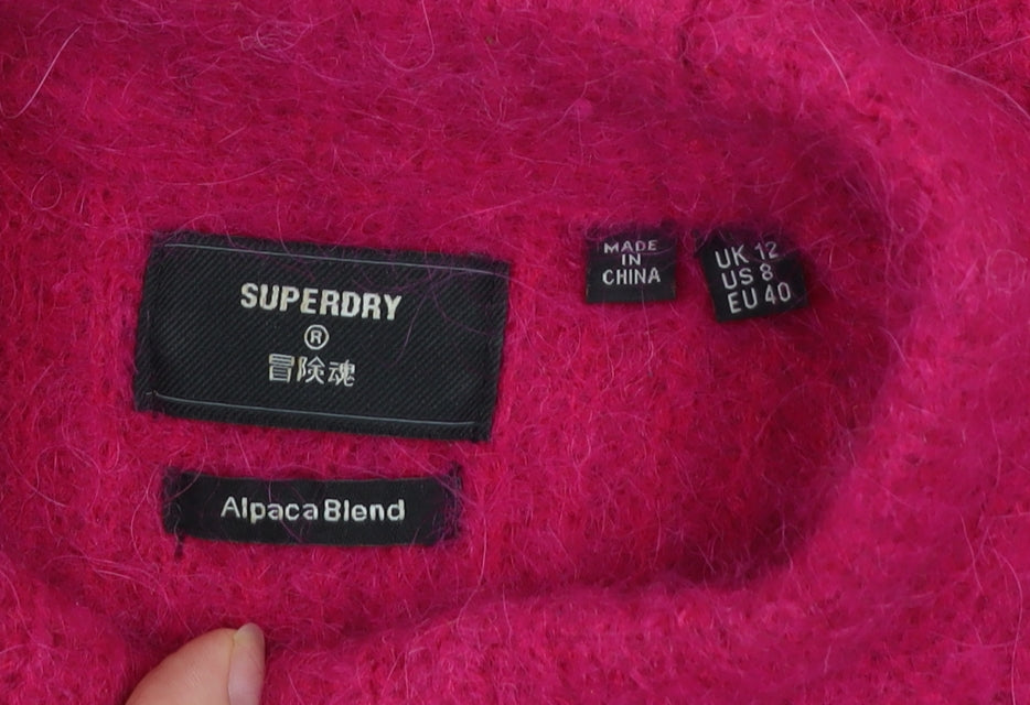 Superdry Womens Pink Alpaca Blend High Neck Chunky Knit Jumper Size 12