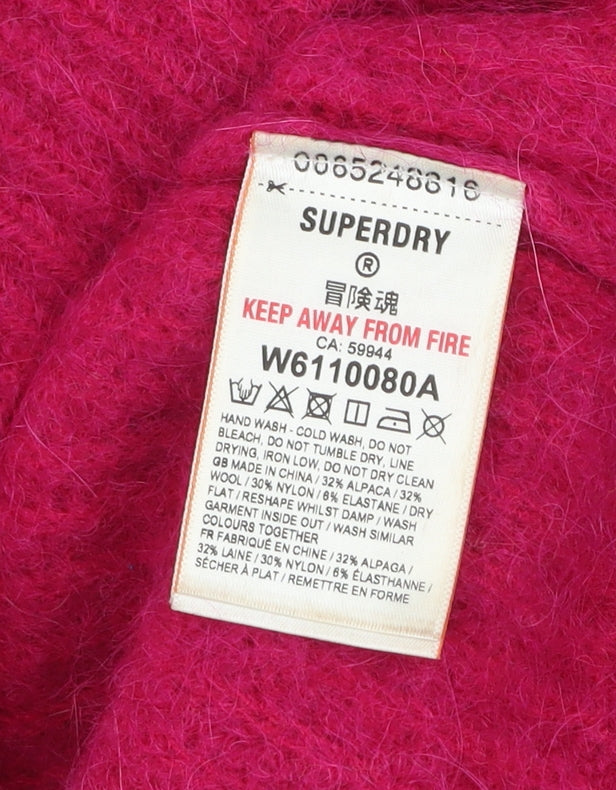 Superdry Womens Pink Alpaca Blend High Neck Chunky Knit Jumper Size 12