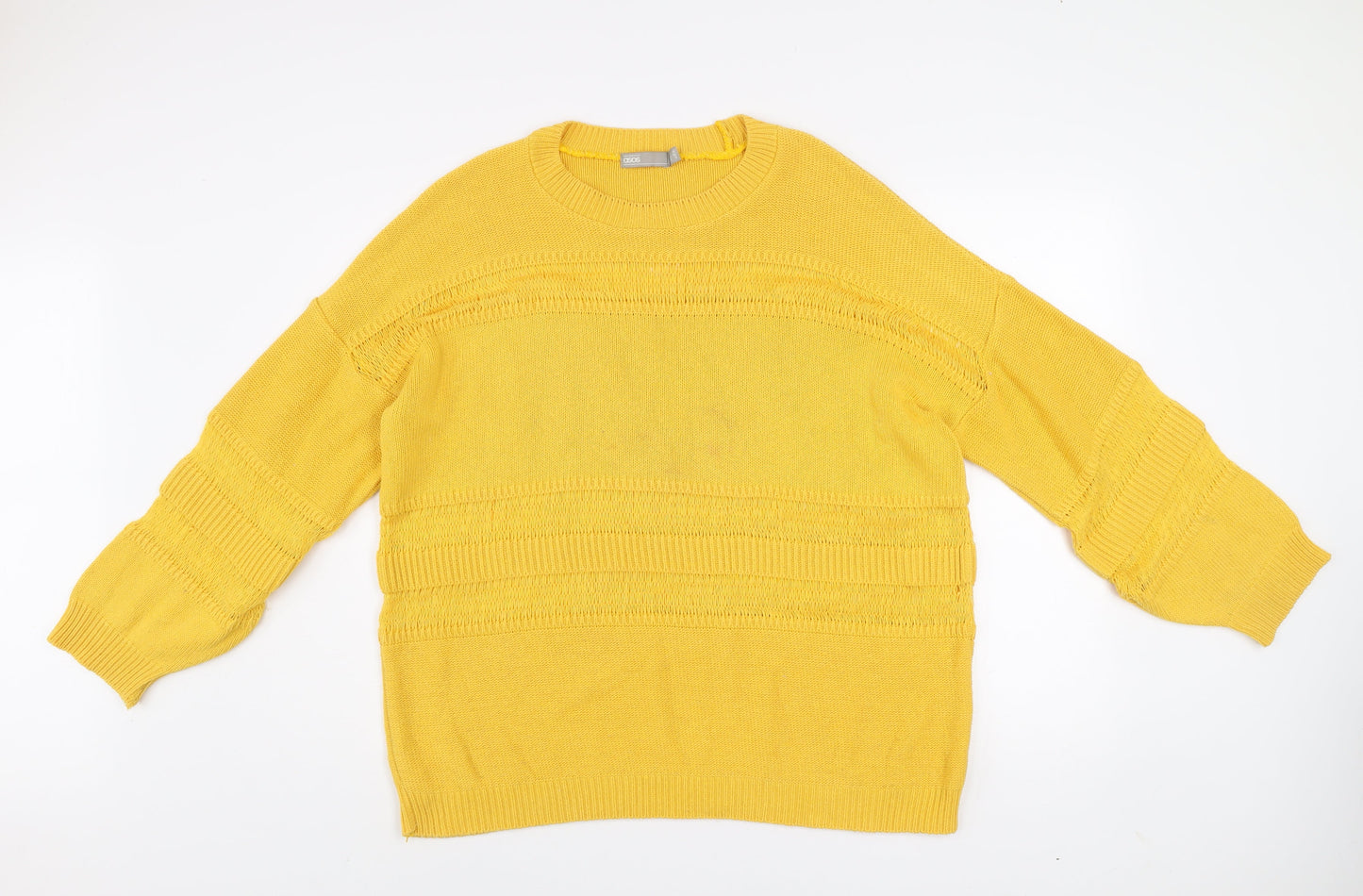 ASOS Women Yellow Knit Jumper UK 10 Crew Neck Relaxed Fit