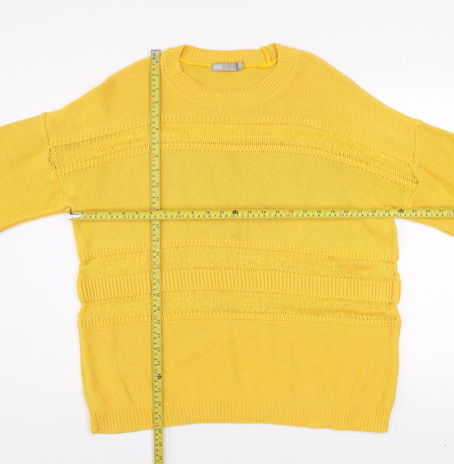 ASOS Women Yellow Knit Jumper UK 10 Crew Neck Relaxed Fit