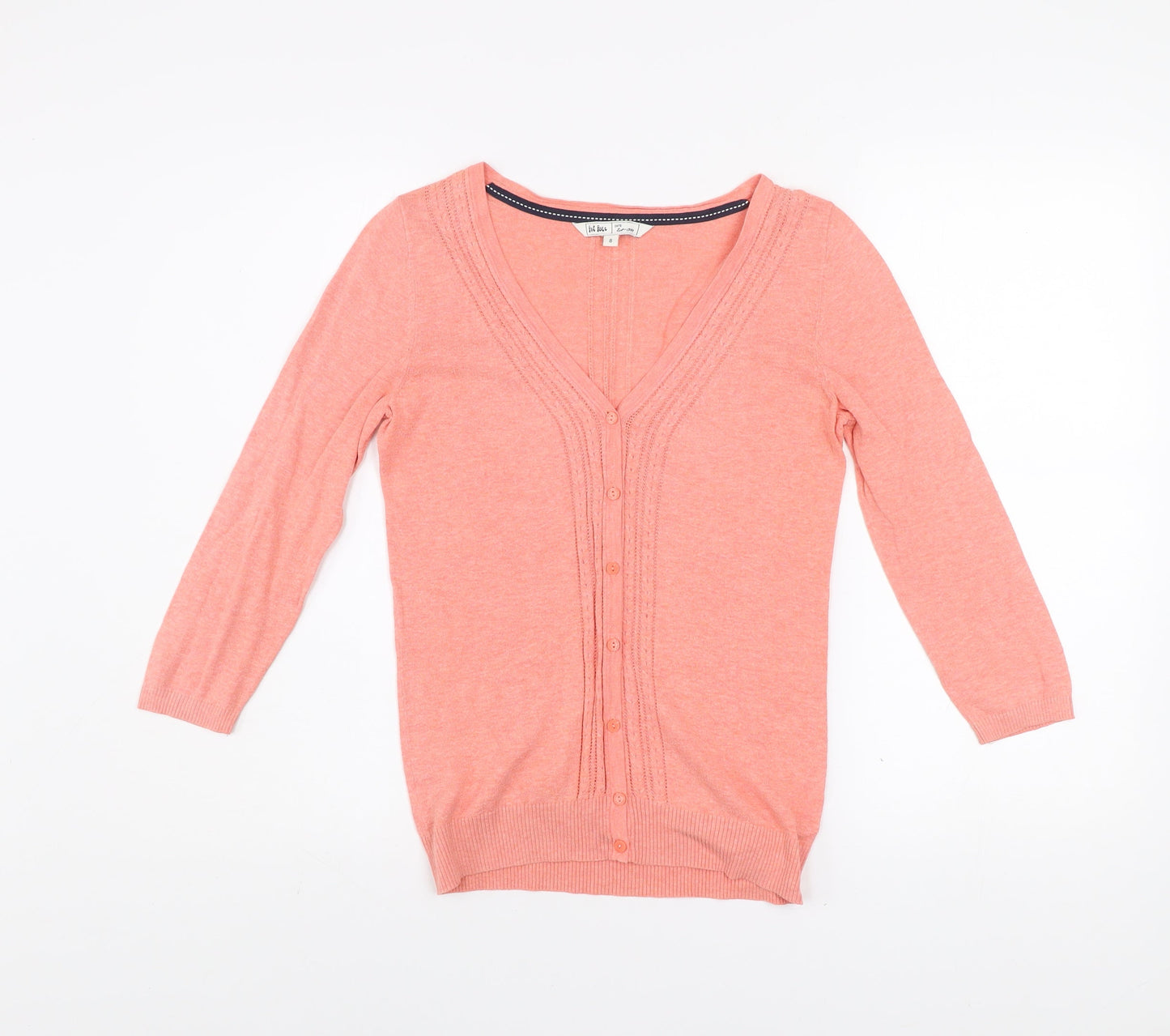 Fat Face Women's Coral Button Cardigan Size 8 V-Neck Lightweight Knit