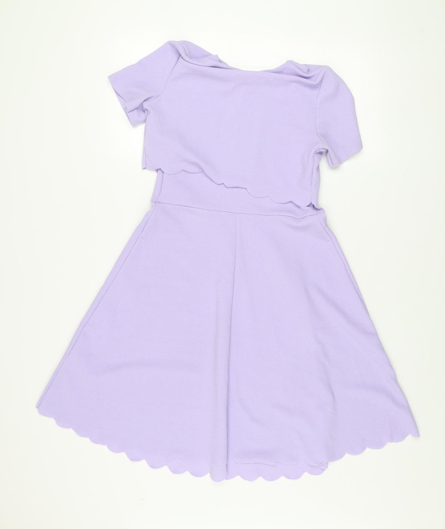 Boohoo Women’s Purple A-Line Short Sleeve Scallop Hem Dress Size 8