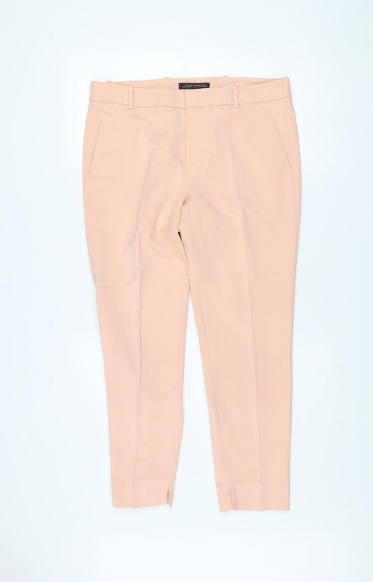 Zara Woman Beige Cropped Trousers L Cotton Blend Slim Fit