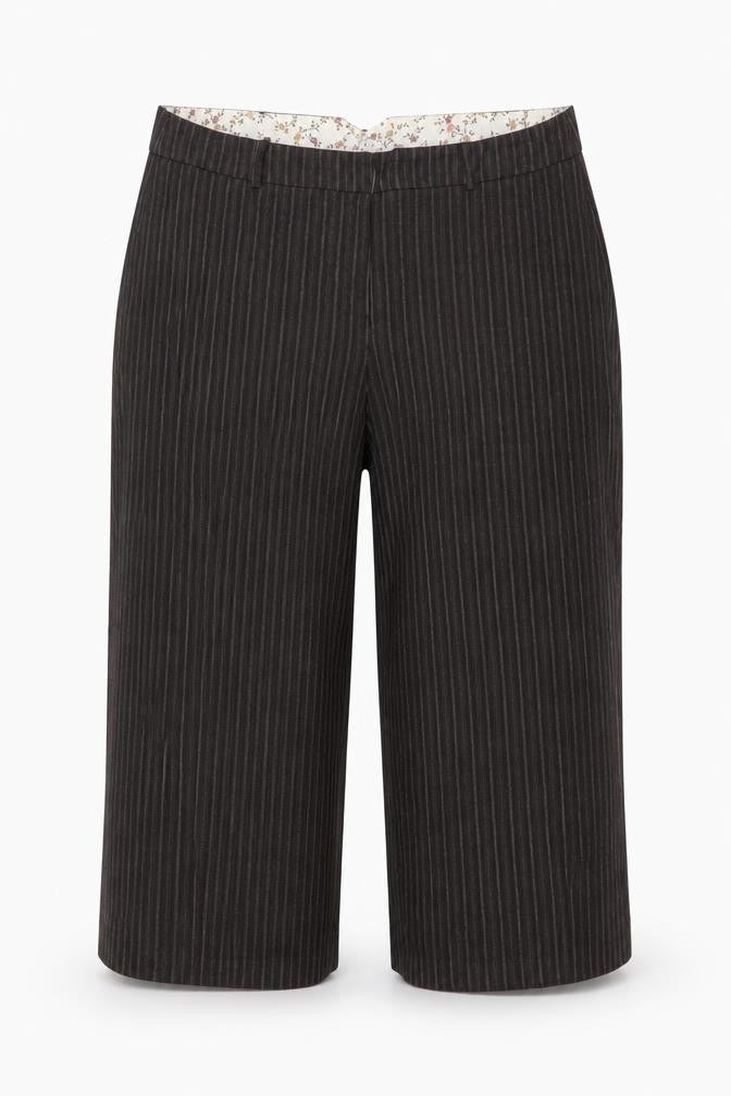 Front view of Amaranto Women’s Brown Pinstripe Cropped Wide-Leg Trousers, size UK 16