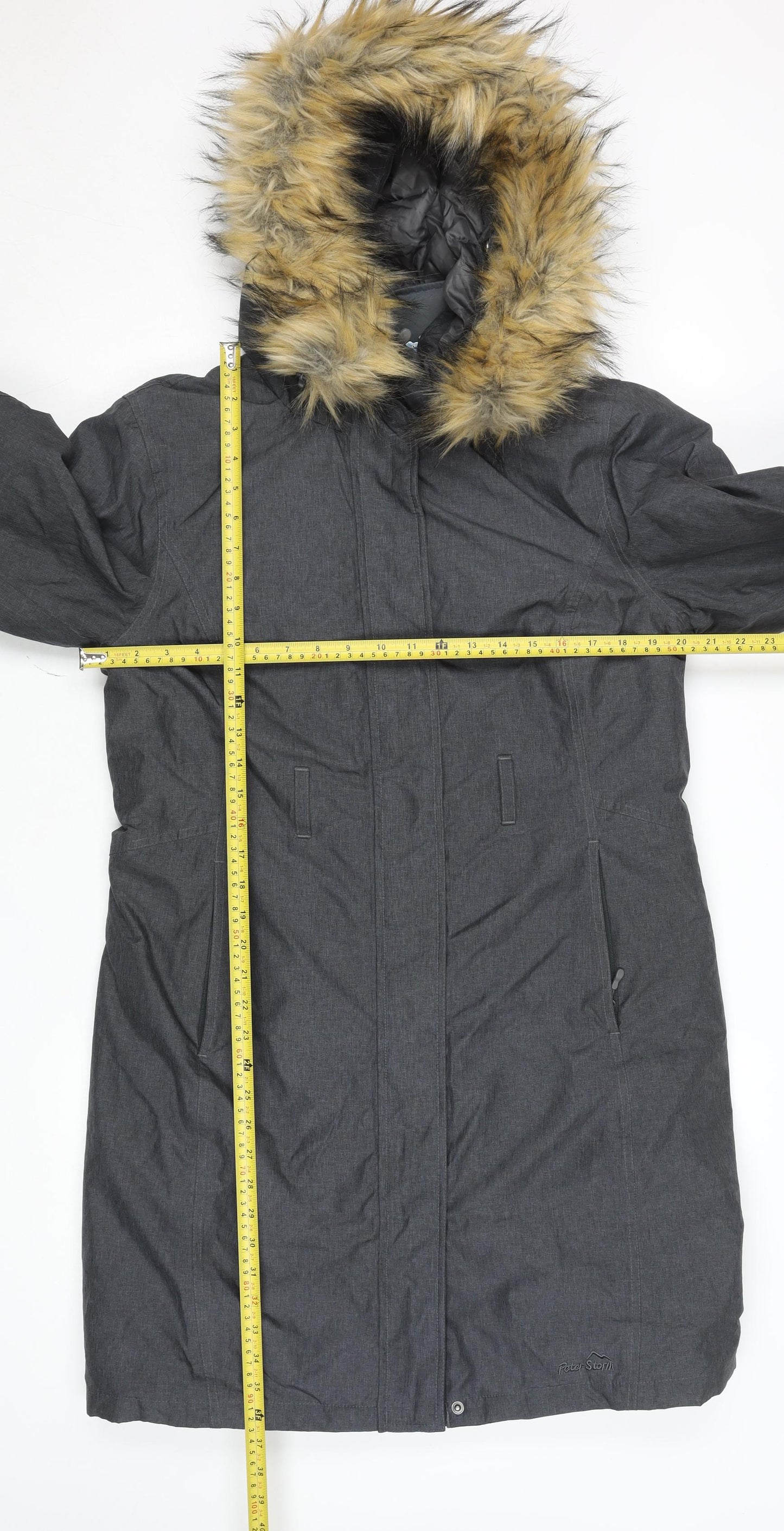 Peter Storm Women's Grey Faux Fur Hooded Parka Coat Size 12