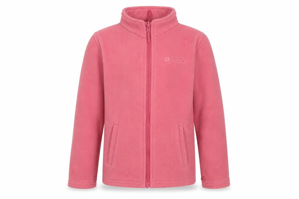Front view of Mountain Warehouse girls’ pink fleece full zip jacket 9-10 years