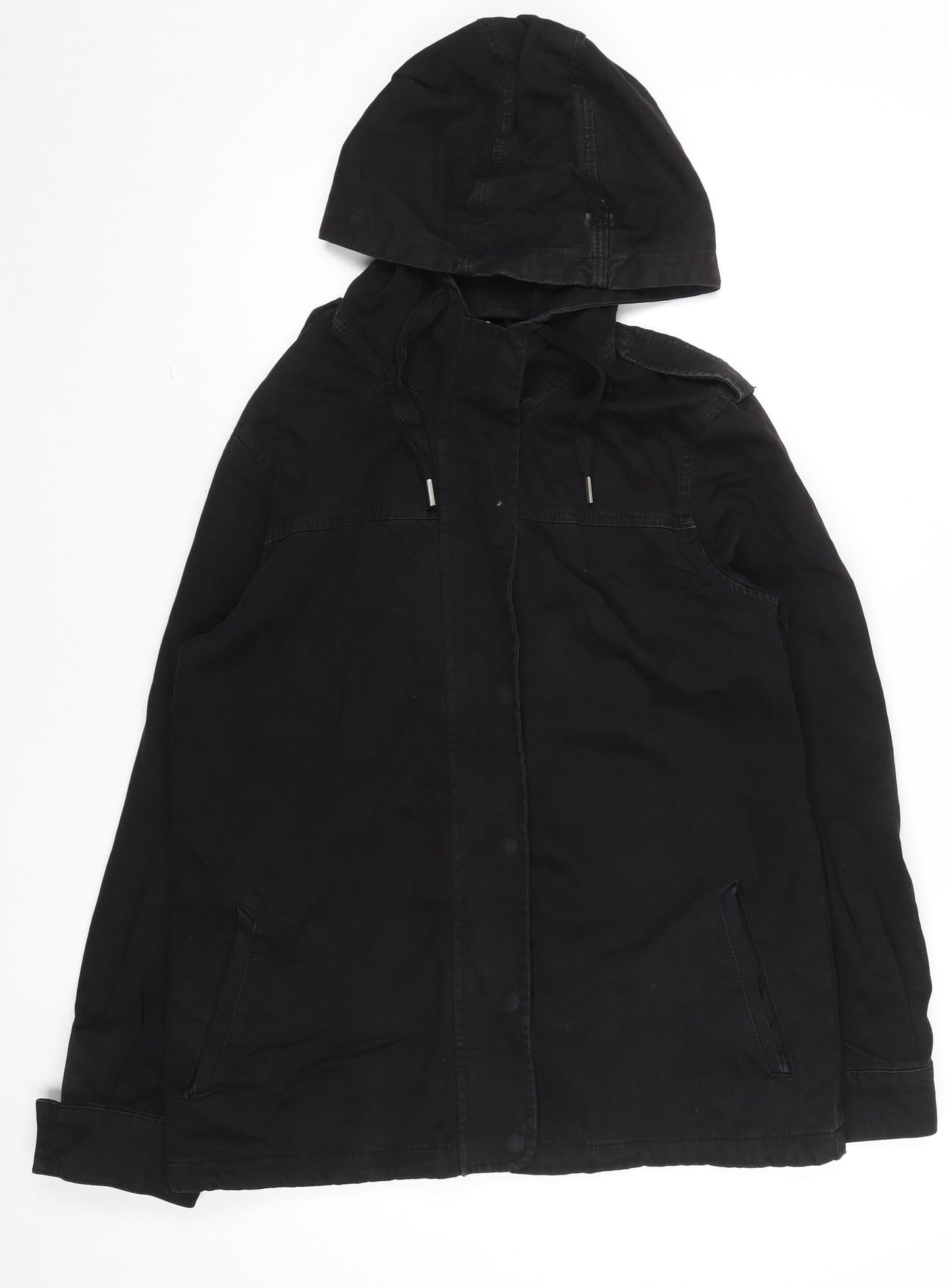 Topshop Women's Black Hooded Cotton Parka Jacket UK 10