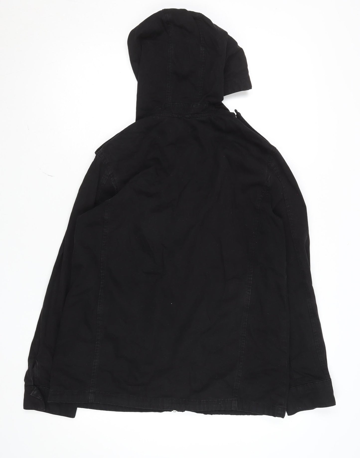 Topshop Women's Black Hooded Cotton Parka Jacket UK 10
