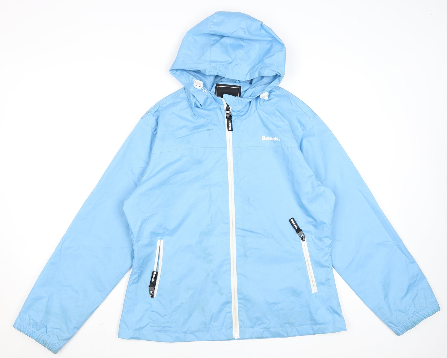 Bench Womens Blue Hooded Windbreaker Jacket Size 14 Lined Zip Casual