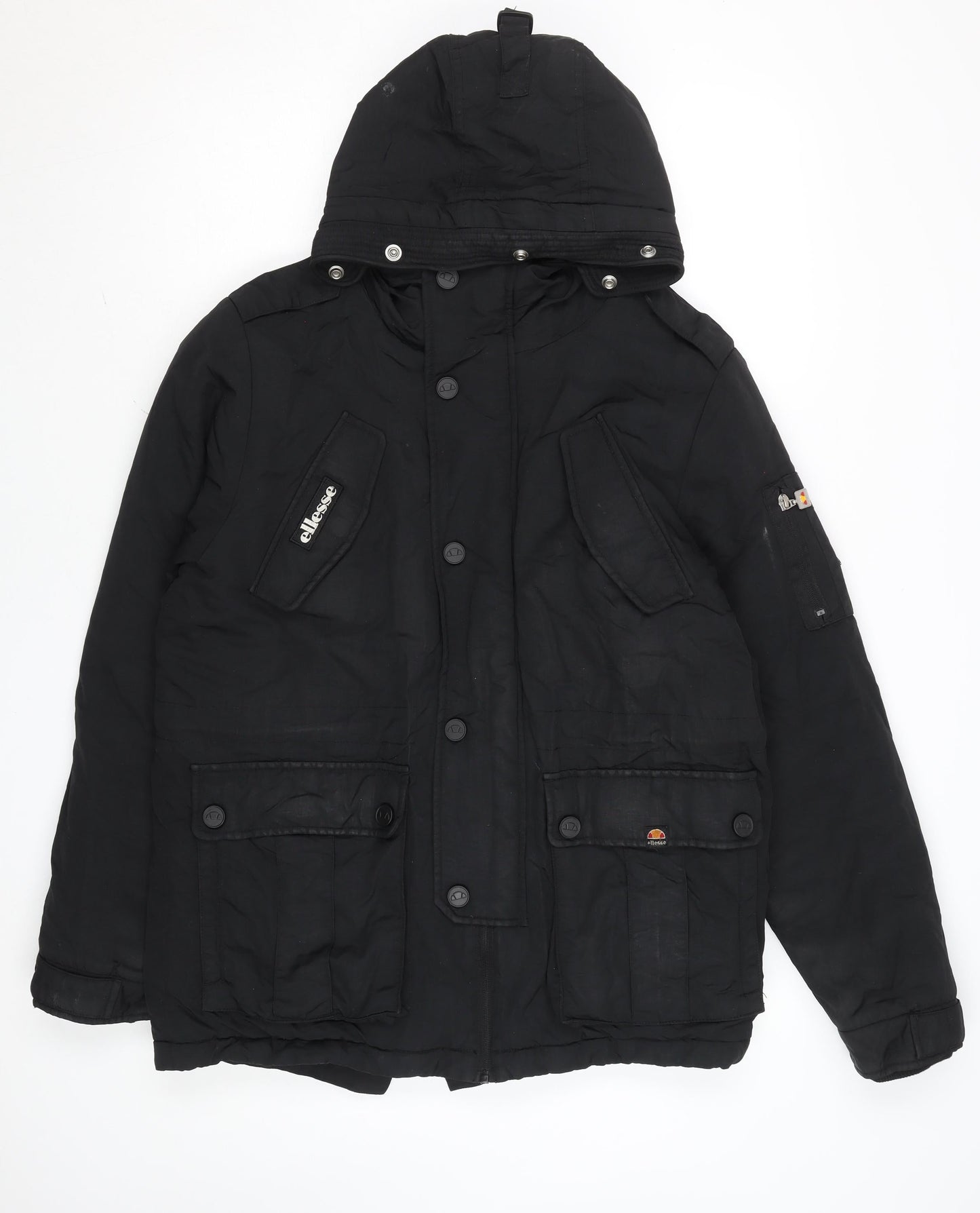 Ellesse Men's Black S Hooded Parka Jacket with Logo | Winter Coat