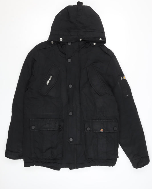 Ellesse Men's Black S Hooded Parka Jacket with Logo | Winter Coat