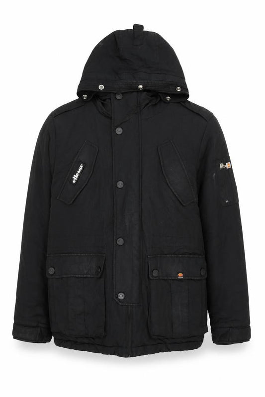 Ellesse Men's Black S Hooded Parka Jacket with Logo | Winter Coat
