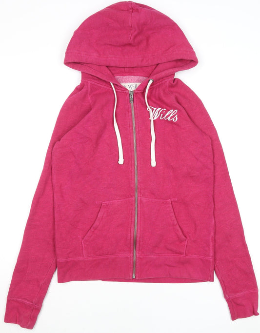Jack Wills Womens Pink Full Zip Hoodie UK 10 Cotton Blend