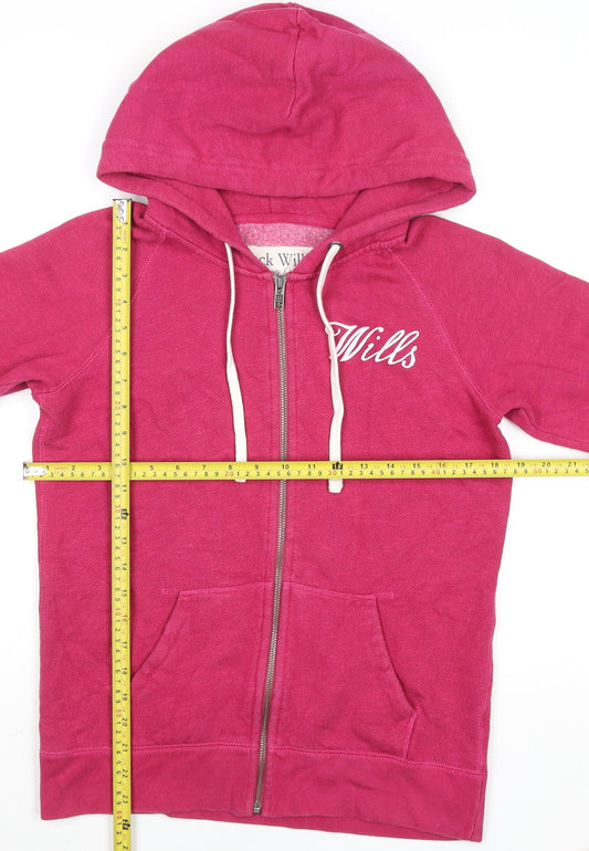 Jack Wills Womens Pink Full Zip Hoodie UK 10 Cotton Blend