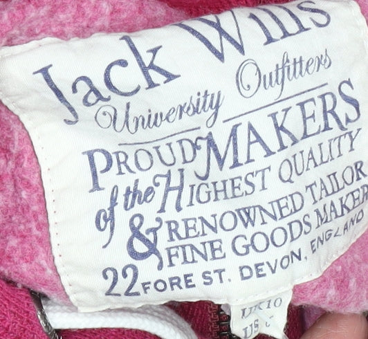 Jack Wills Womens Pink Full Zip Hoodie UK 10 Cotton Blend