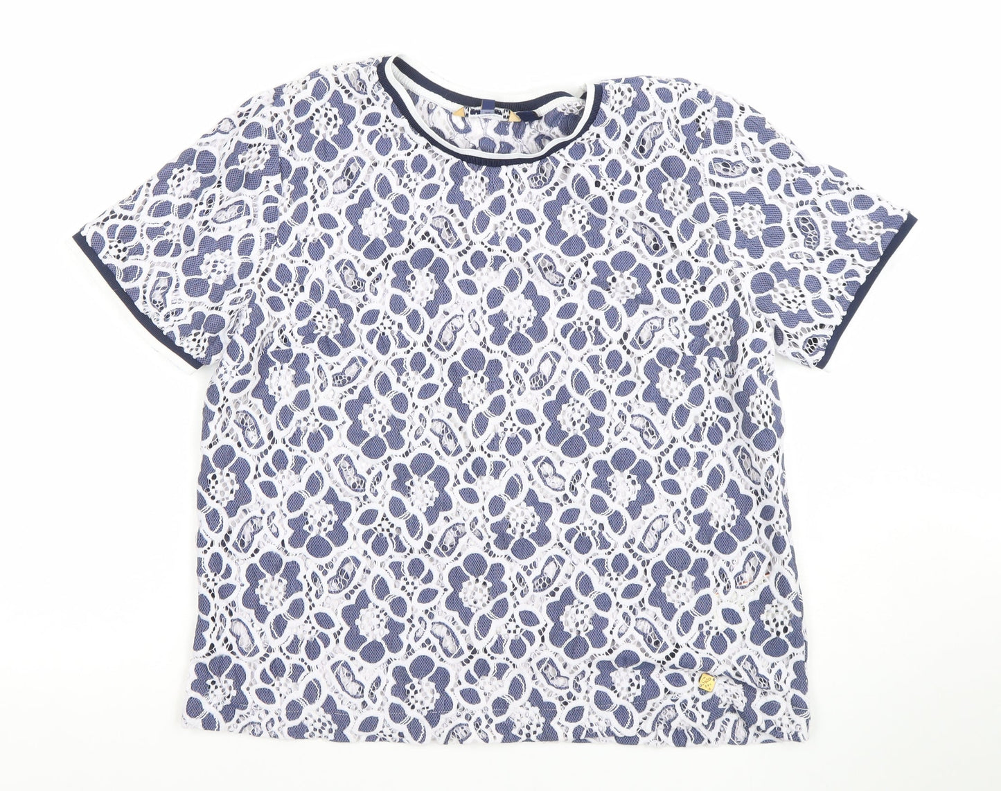 Superdry Women Blue Floral Lace Short Sleeve T-Shirt M