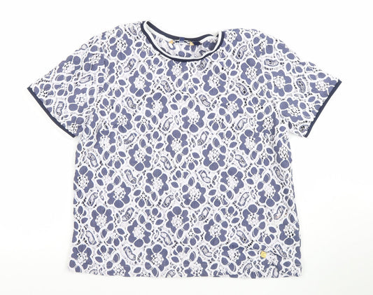 Superdry Women Blue Floral Lace Short Sleeve T-Shirt M