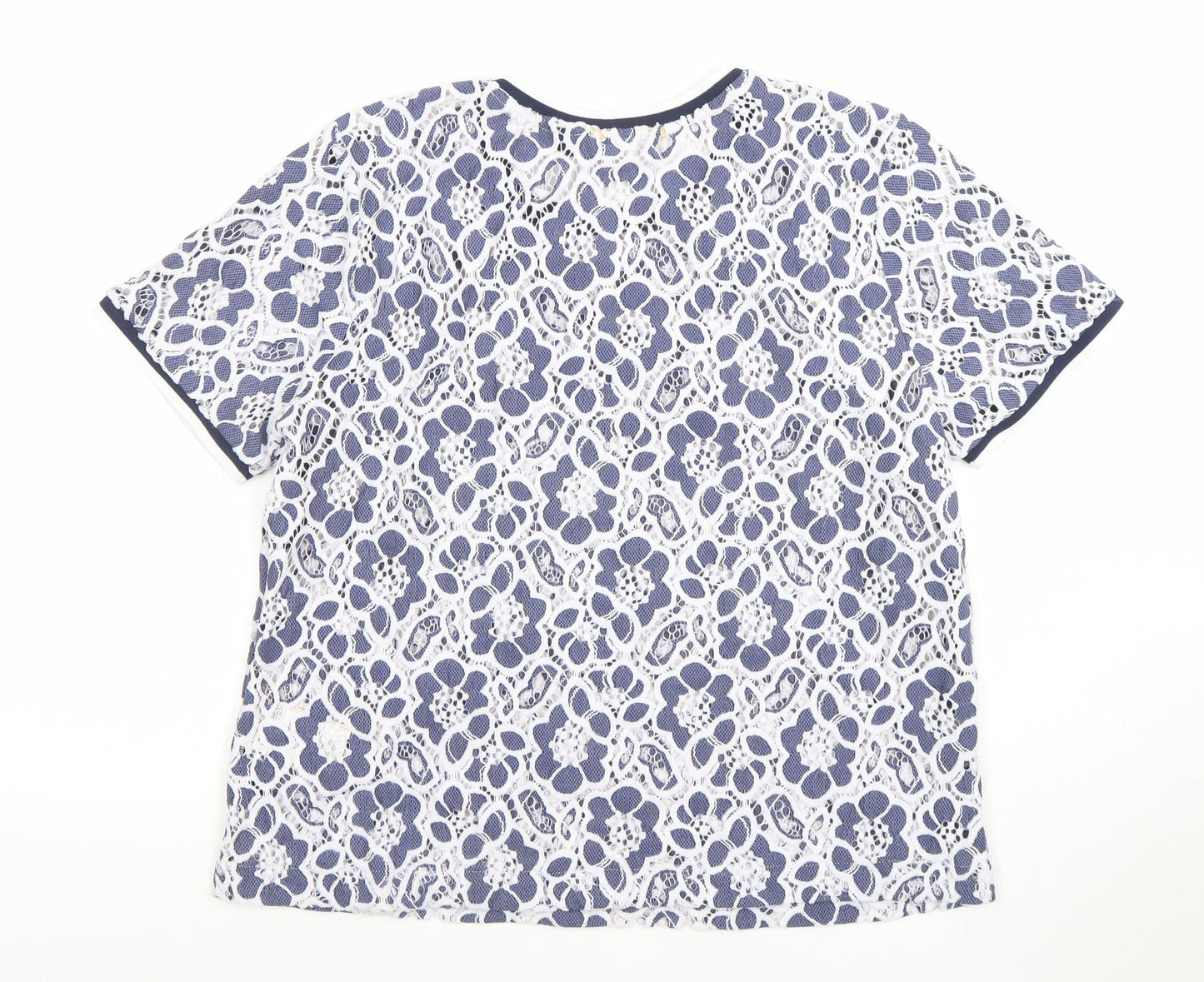 Superdry Women Blue Floral Lace Short Sleeve T-Shirt M