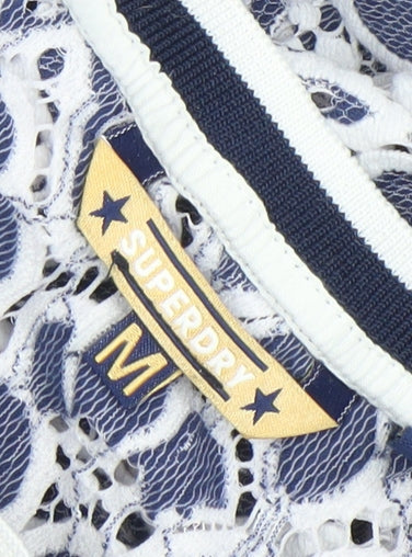 Superdry Women Blue Floral Lace Short Sleeve T-Shirt M