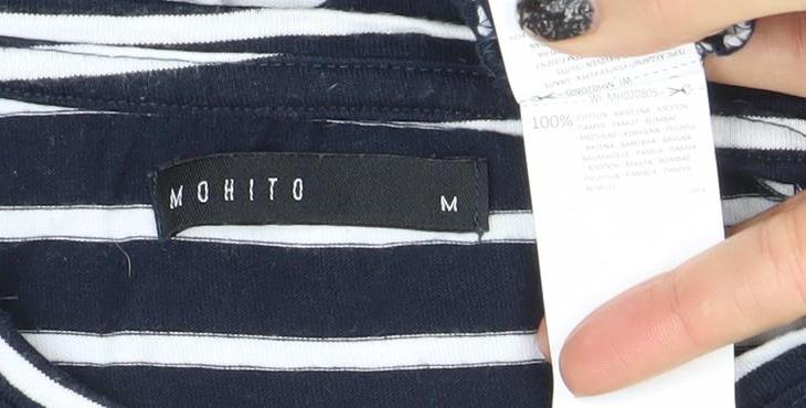 Mohito Women's Blue Striped Long Sleeve Cotton Jersey Top Size M