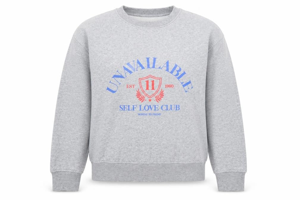 Front view of Dunnes Women’s Grey Graphic Crew Neck Pullover Sweatshirt, size S