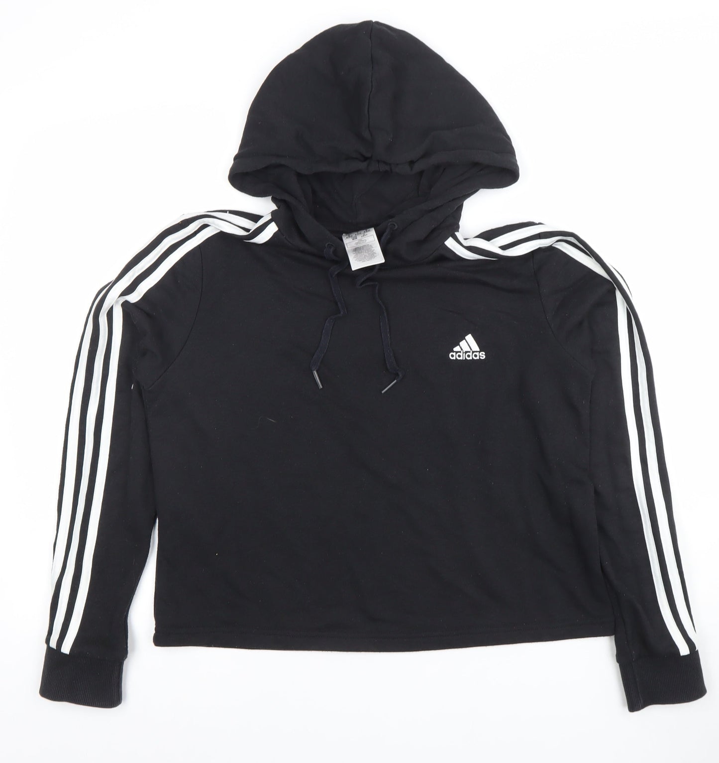 Adidas Womens Black Pullover Hoodie UK 12 Cotton Blend 3-Stripes Design