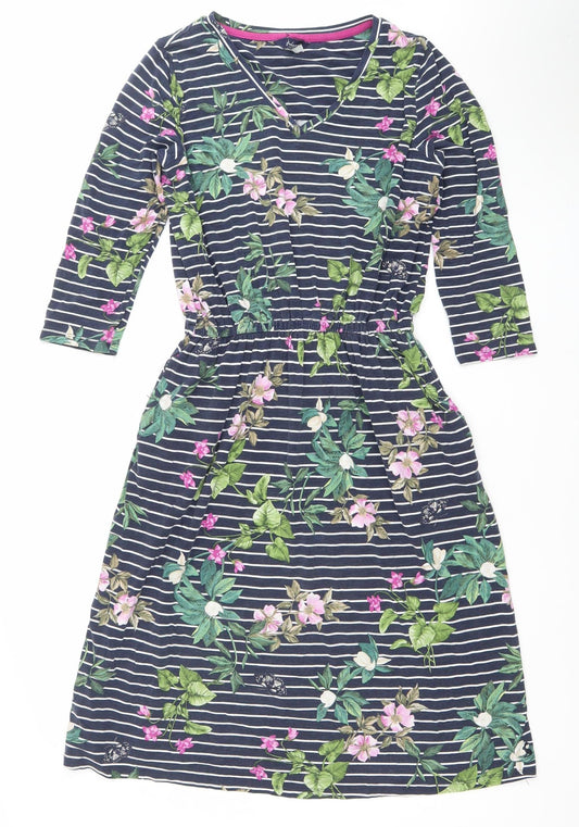 Joules Womens Multicoloured Floral Stripe Fit & Flare Dress Size 8