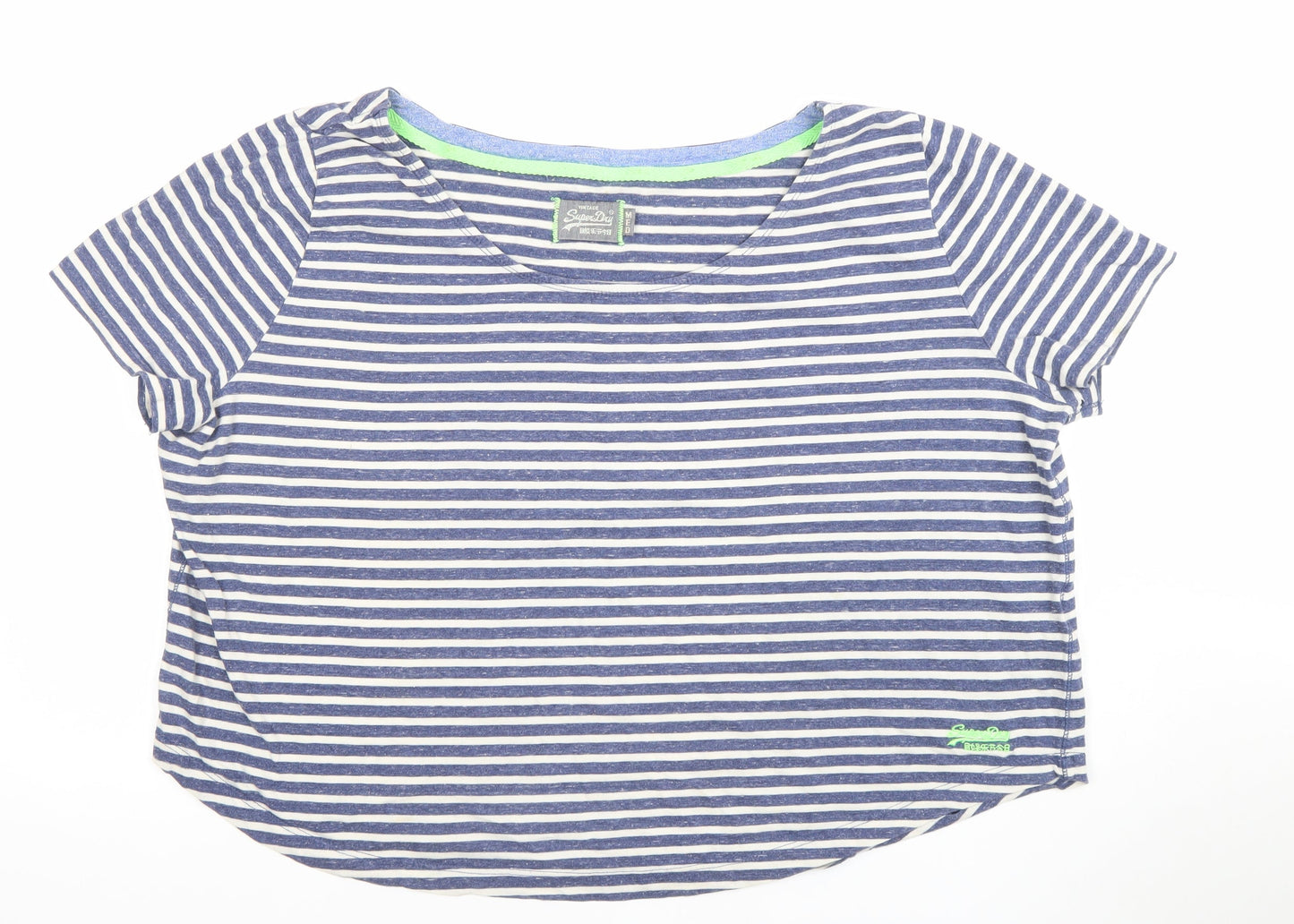 Superdry Womens Blue Striped Cotton T-Shirt Medium Short Sleeve Casual Top