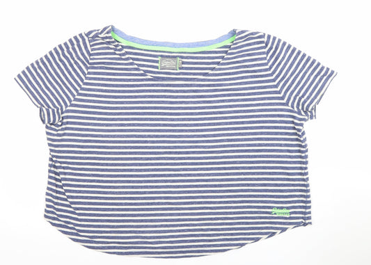 Superdry Womens Blue Striped Cotton T-Shirt Medium Short Sleeve Casual Top