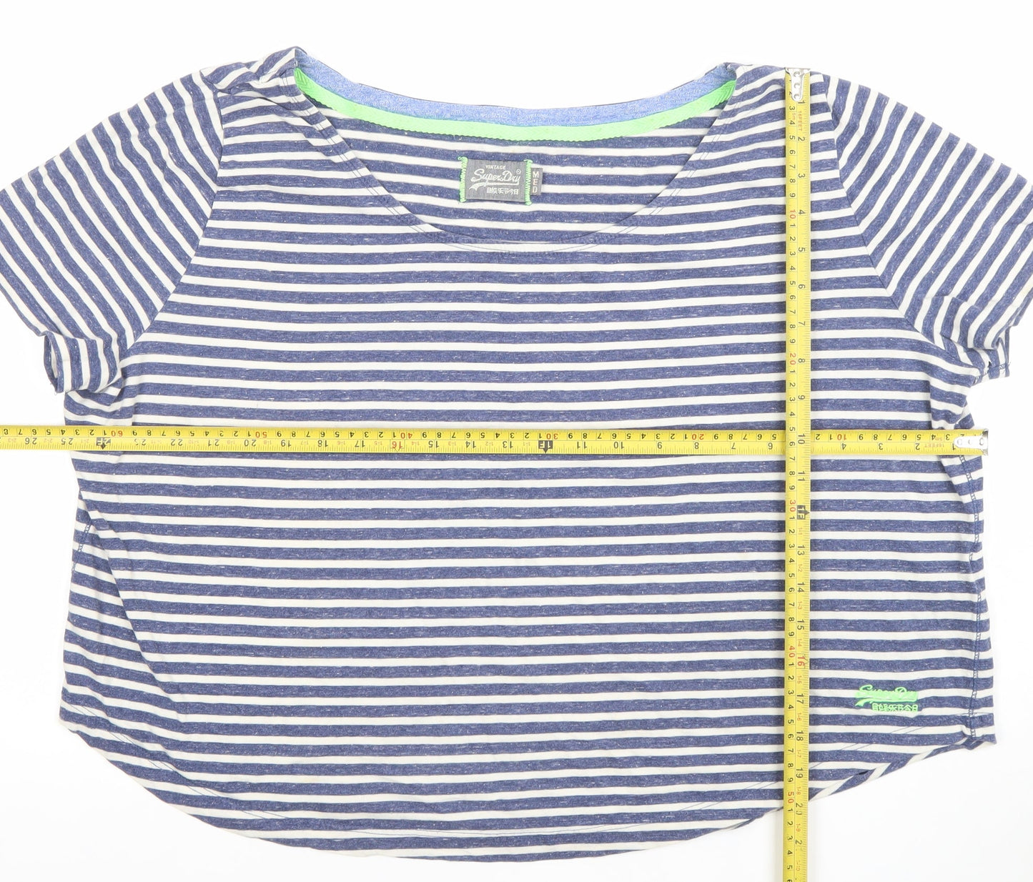 Superdry Womens Blue Striped Cotton T-Shirt Medium Short Sleeve Casual Top