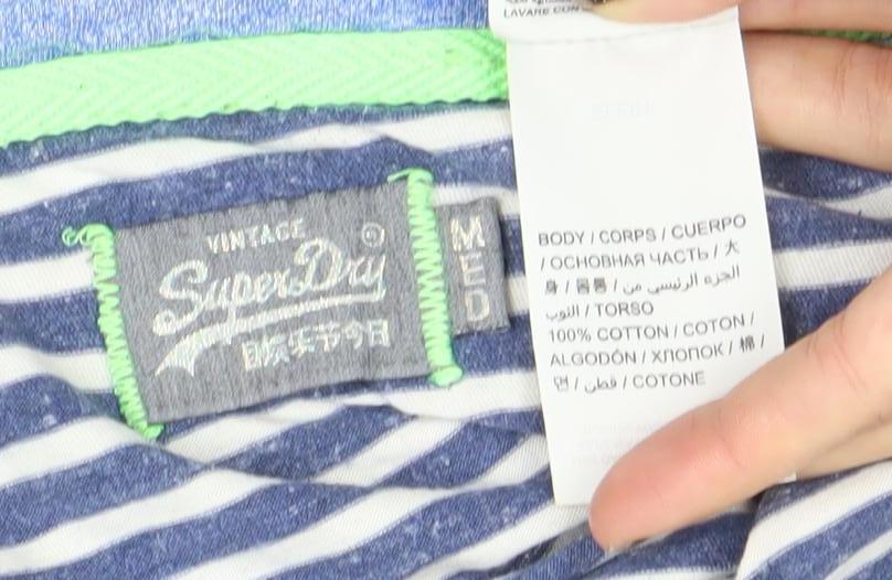 Superdry Womens Blue Striped Cotton T-Shirt Medium Short Sleeve Casual Top