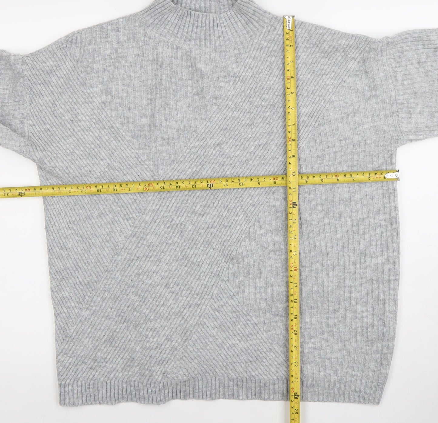 Wallis Women’s Grey Mock Neck Ribbed Knit Pullover Jumper Size M