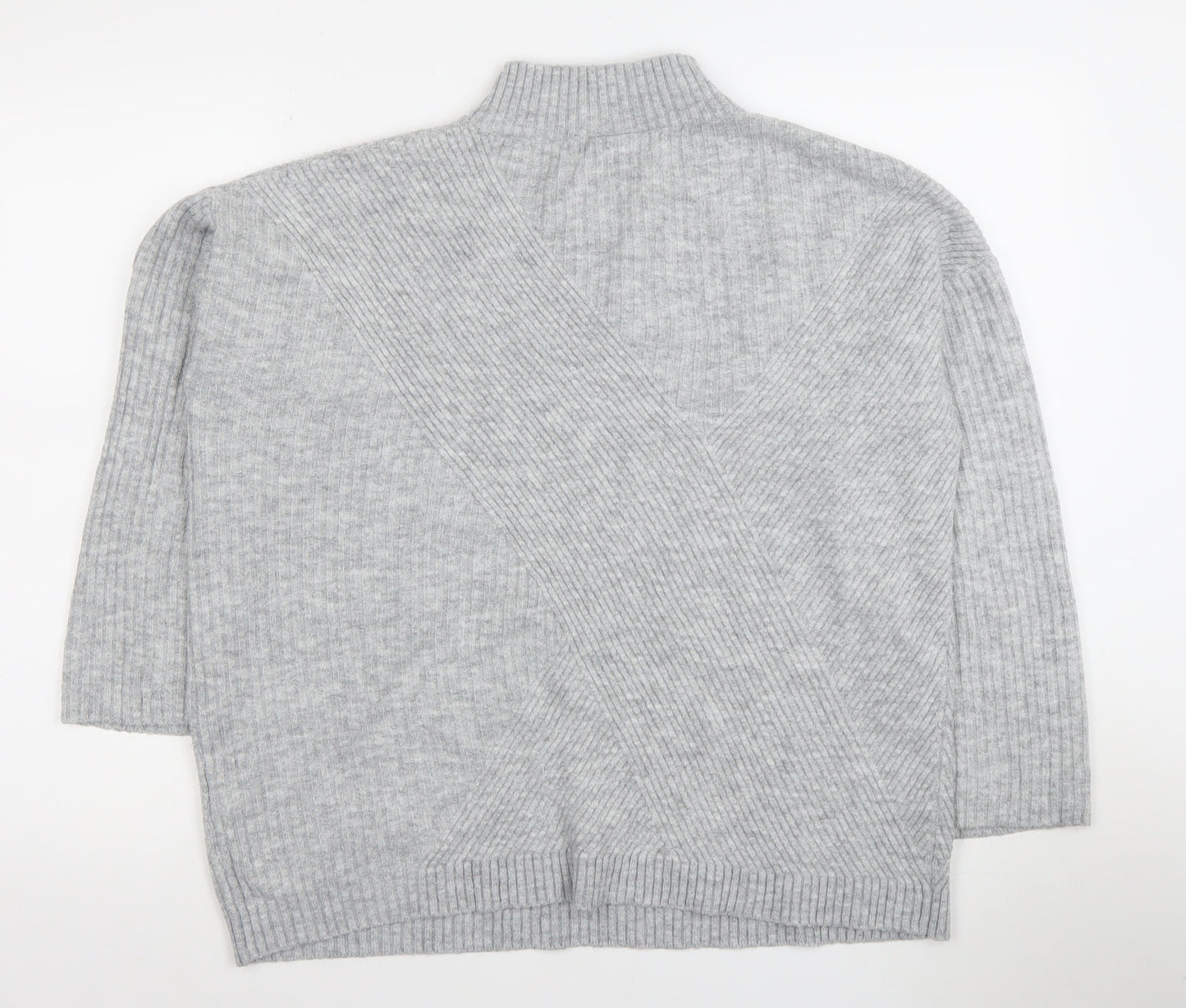 Wallis Women’s Grey Mock Neck Ribbed Knit Pullover Jumper Size M
