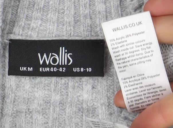 Wallis Women’s Grey Mock Neck Ribbed Knit Pullover Jumper Size M