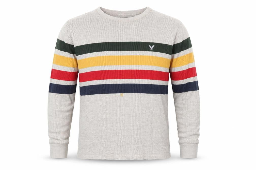 American Eagle Men’s Beige Striped Waffle Knit Cotton Jumper L