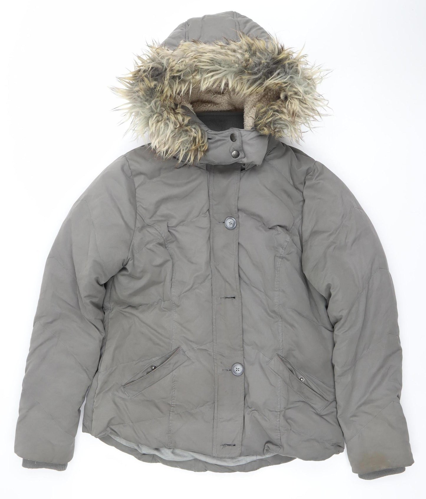 Fat Face Women’s Grey Faux Fur Hooded Parka Coat Size 14