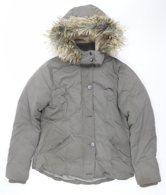 Fat Face Women’s Grey Faux Fur Hooded Parka Coat Size 14