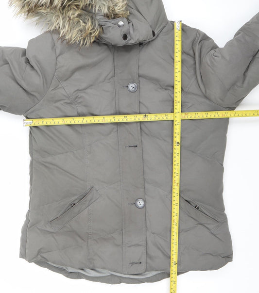 Fat Face Women’s Grey Faux Fur Hooded Parka Coat Size 14