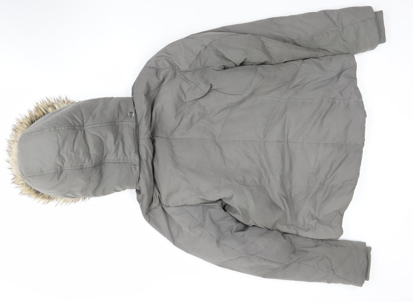 Fat Face Women’s Grey Faux Fur Hooded Parka Coat Size 14