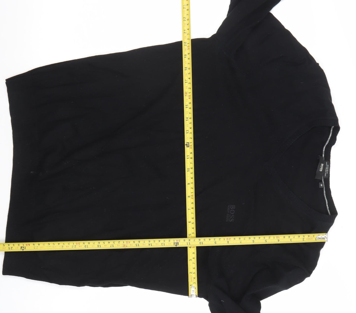 Hugo Boss Mens Black Cotton V-Neck Jumper Size M Regular Fit