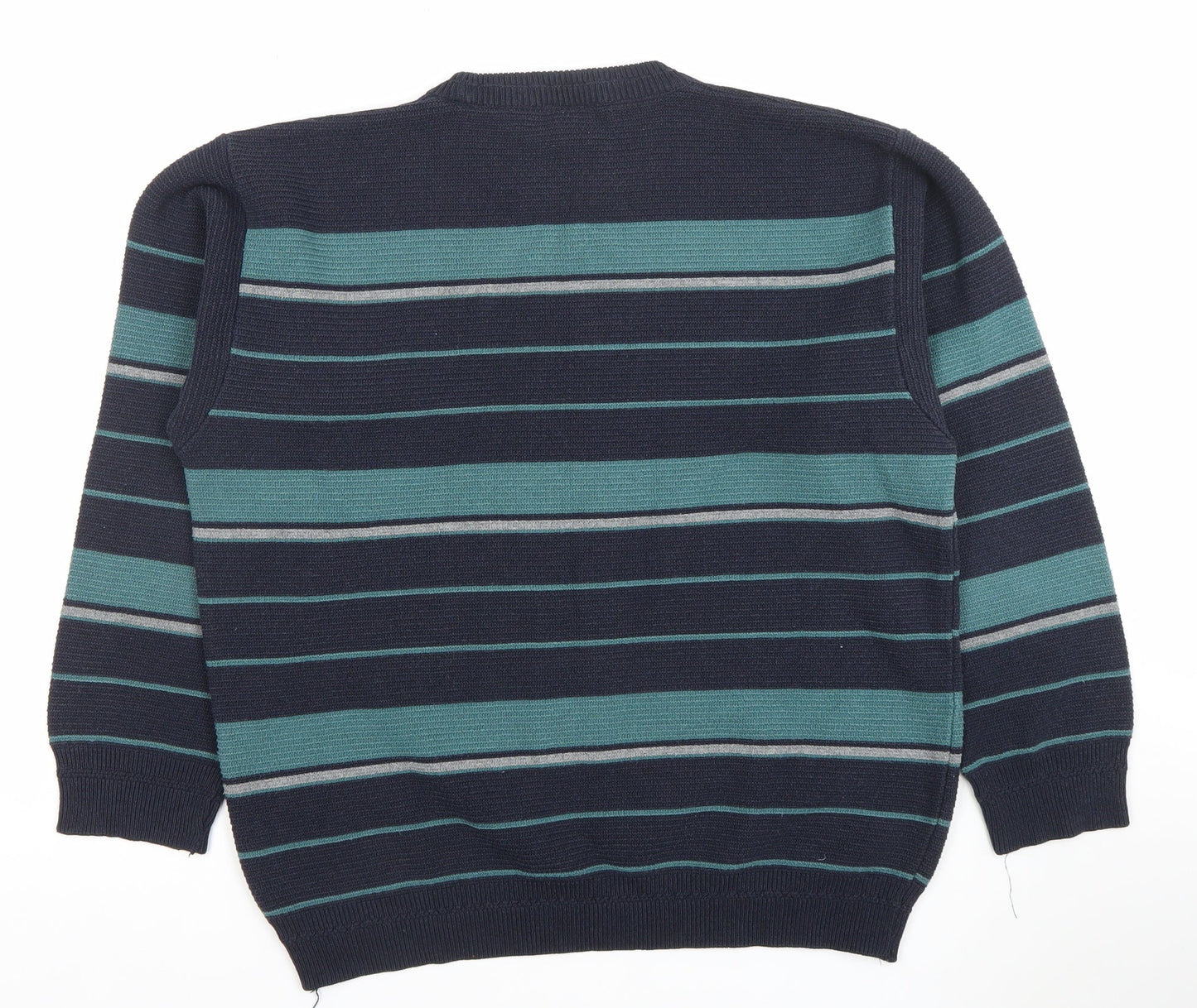 Lacoste Men's Blue Striped Cotton Jumper Size L Crew Neck Pullover